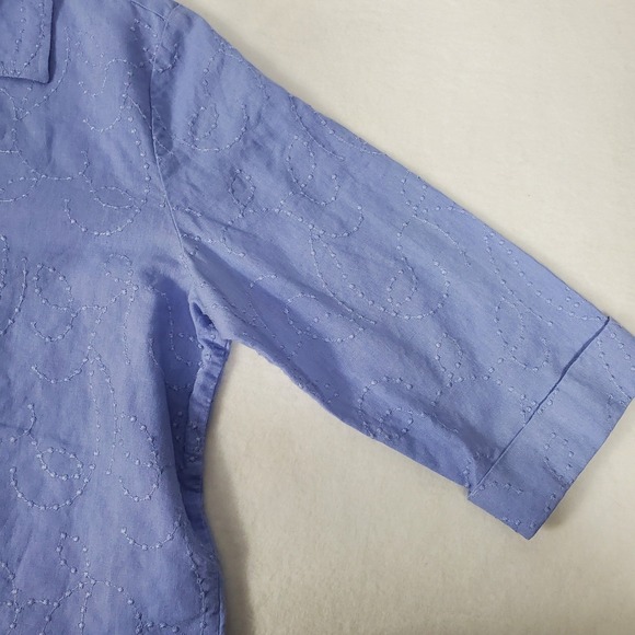 Croft & Barrow Womens XL Blue Linen Blend Embroidered 3/4 Sleeve Button Up Shirt - Picture 5 of 10